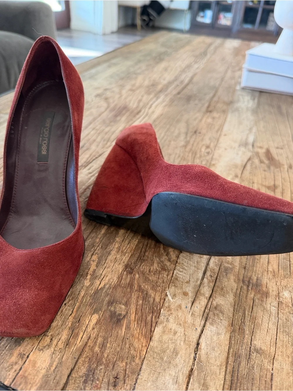 Sergio Rossi Women's Burgundy Suede Wedge Pumps